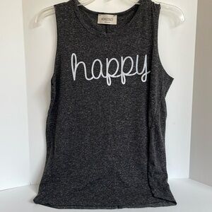 Monocracy super soft “happy“ crewneck raw hem muscle tank size medium